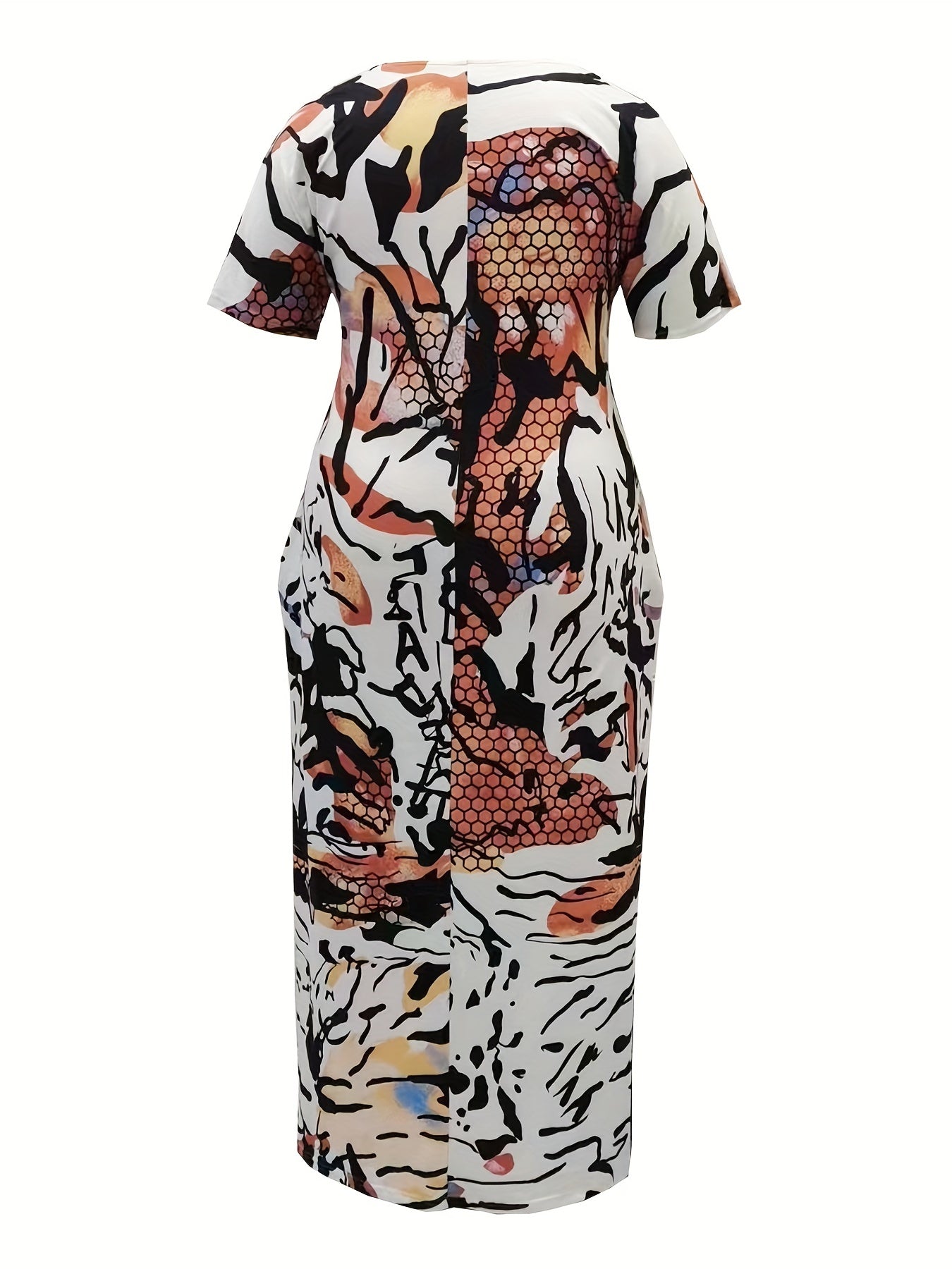 Women's Plus Graphic Print Short Sleeve Maxi Dress With Pockets