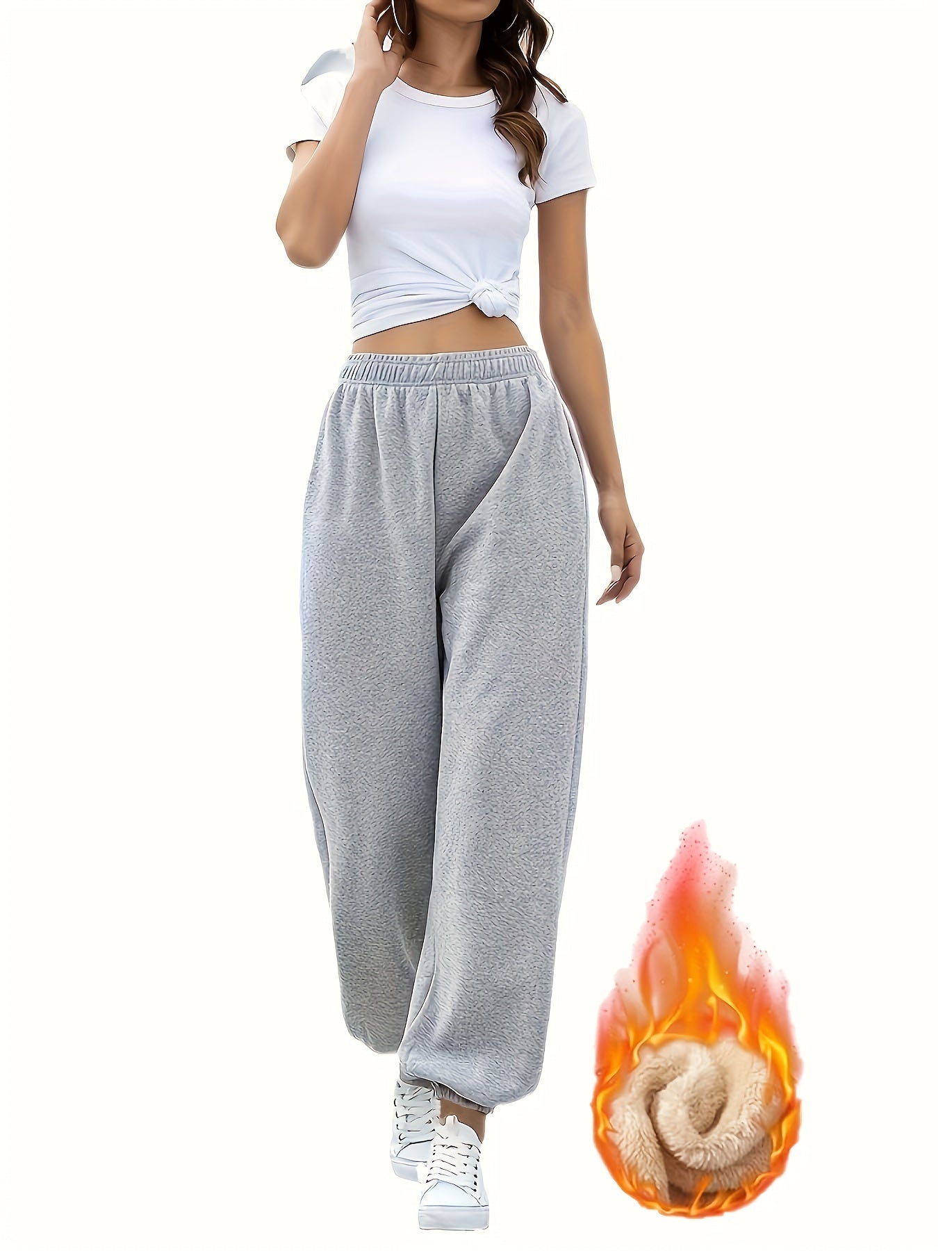 Women's Plus Solid High Rise Joggers With Pockets