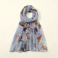 Vintage Feather Print Scarf Lightweight Classic Shawl Women Hijab
