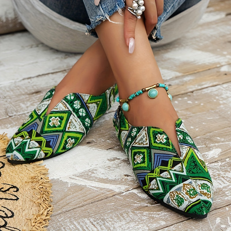 Women's Tribal Style Flat Shoes Pointed Toe Slip On Casual Canvas Flats