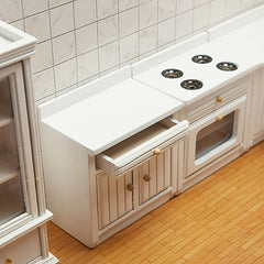 1:12 Scale Kitchen Set 4pcs Wooden Cabinets Sink Countertop Oven & Stove