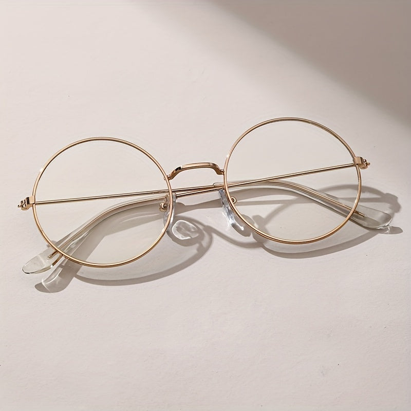 Round Metal Frame Clear Lens Glasses Anti Light Eyewear