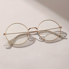 Round Metal Frame Clear Lens Glasses Anti Light Eyewear