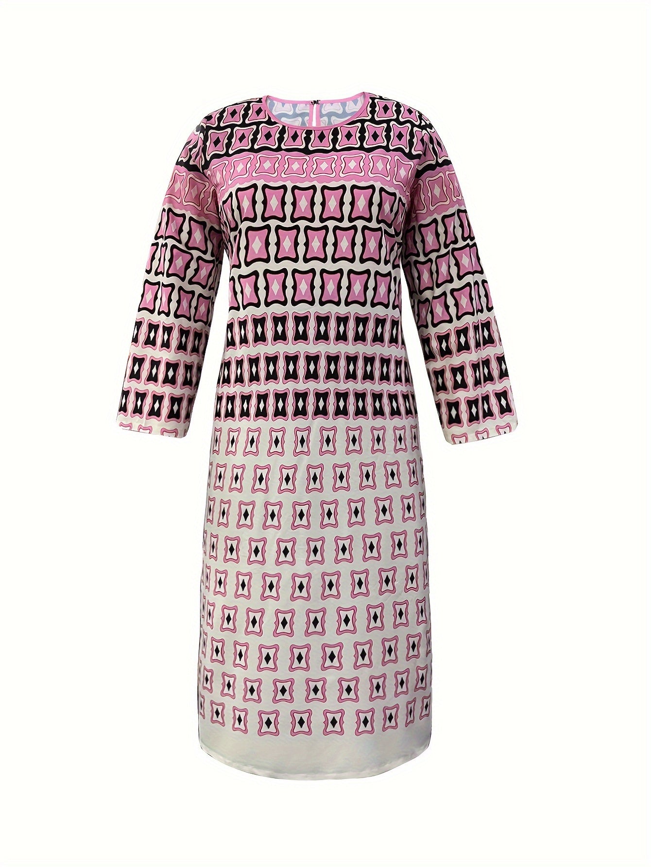  Colorblock Geometric Print Dress & Pants Outfits 2 Piece Set