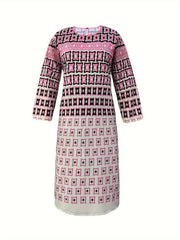 Colorblock Geometric Print Dress & Pants Outfits 2 Piece Set