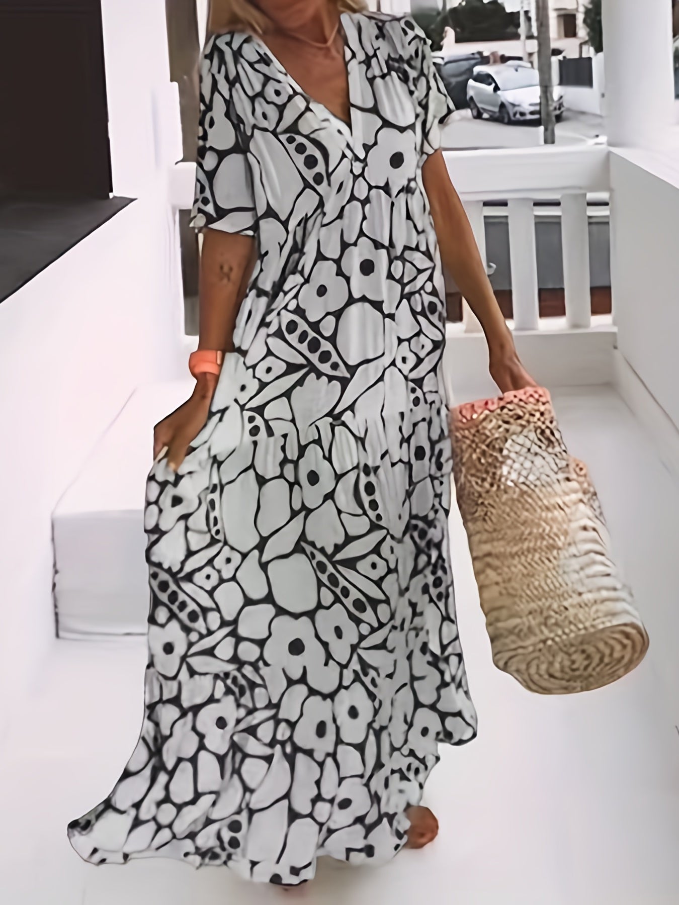  Casual Dress Women's Plus V-Neck Stretch Maxi Dress