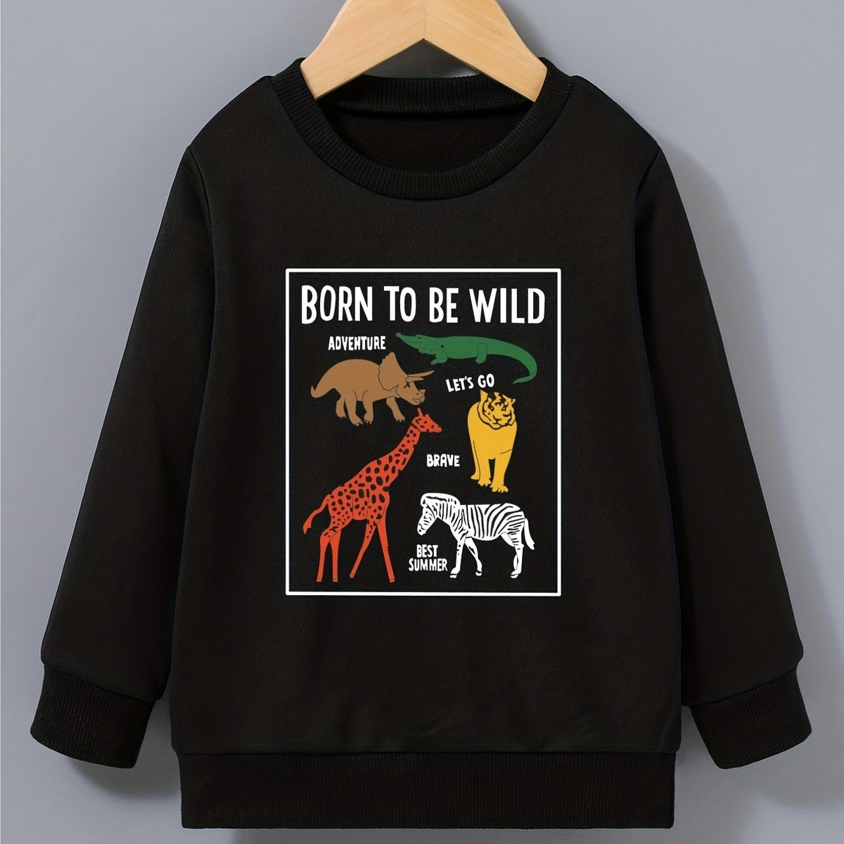 Boy's Sweatshirt Cartoon Animals Print Pullover Crew Neck Long Sleeve Top