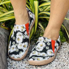 Women's Daisy Print Canvas Shoes Lightweight Low Top Slip On Flat Shoes