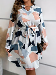 Women's Plus Colorblock Geo Print Long Sleeve Mini Dress
