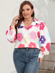  Vacay Blouse Floral Lantern Sleeve Button Up