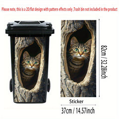Realistic Tabby Cat Tree Hole Sticker Weather Resistant Art for Trash Bins