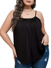  Casual Cami Top Women's Plus Plain Ruched Round Neck Medium Stretch