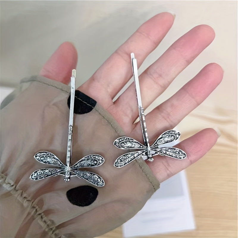 2pcs Alloy Dragonfly Hairpin for Side Hair, Sweet Hair Clip