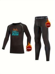 2pcs Kids Compression Fleece Sets Cartoon Pattern Crew Neck Pullover