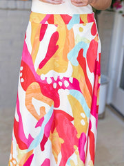  Boho Skirt Contrast Print High Rise Maxi Skirt