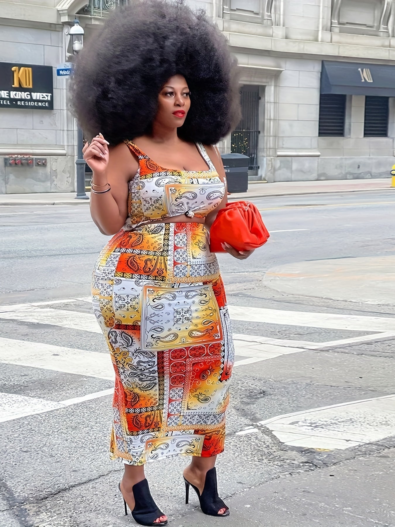  Colorblock Paisley Print Tank Top & Skirt 2 Piece Set