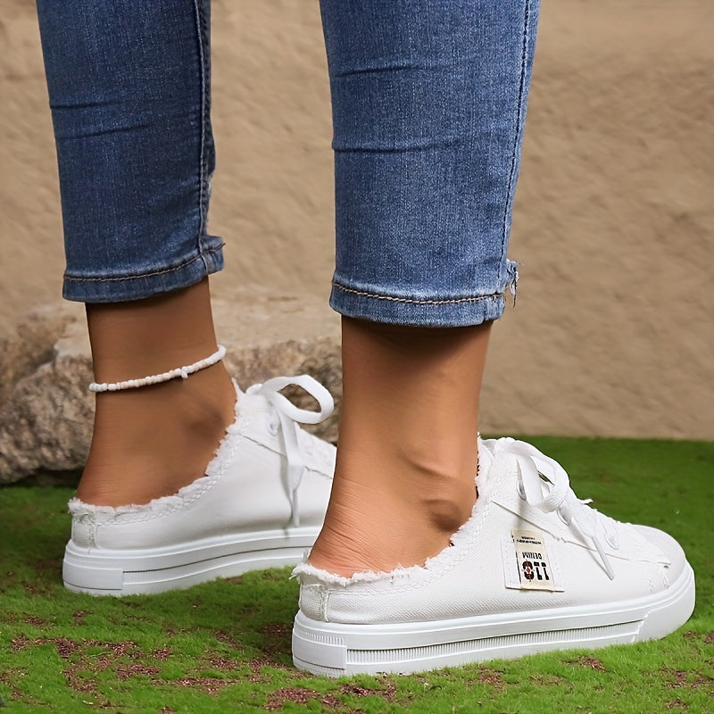 Women's Canvas Lace Up Mule Sneakers Lightweight & Comfortable Shoes