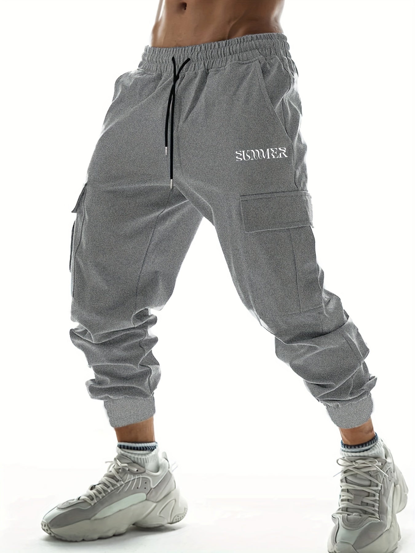 Summer Letter Print Casual Comfy Slightly Stretch Men's Cargo Pants