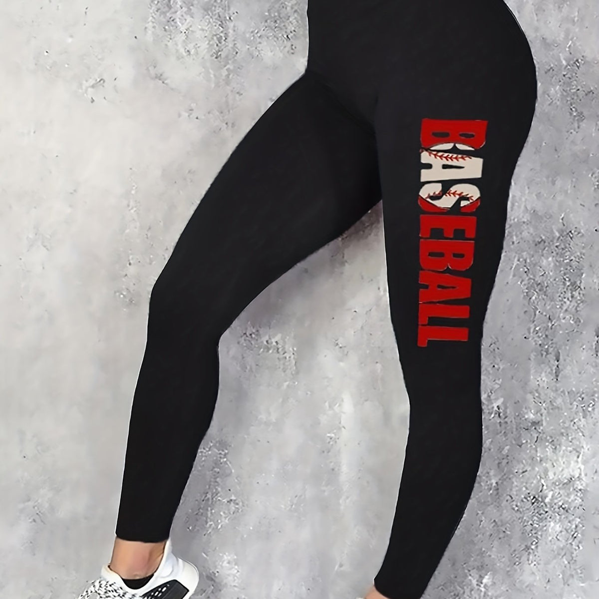 Baseball Letter Print Yoga Sports Pants High Waist Slimming Leggings