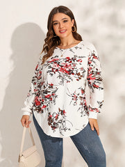  Floral Print Long Sleeve Tunic Shirt