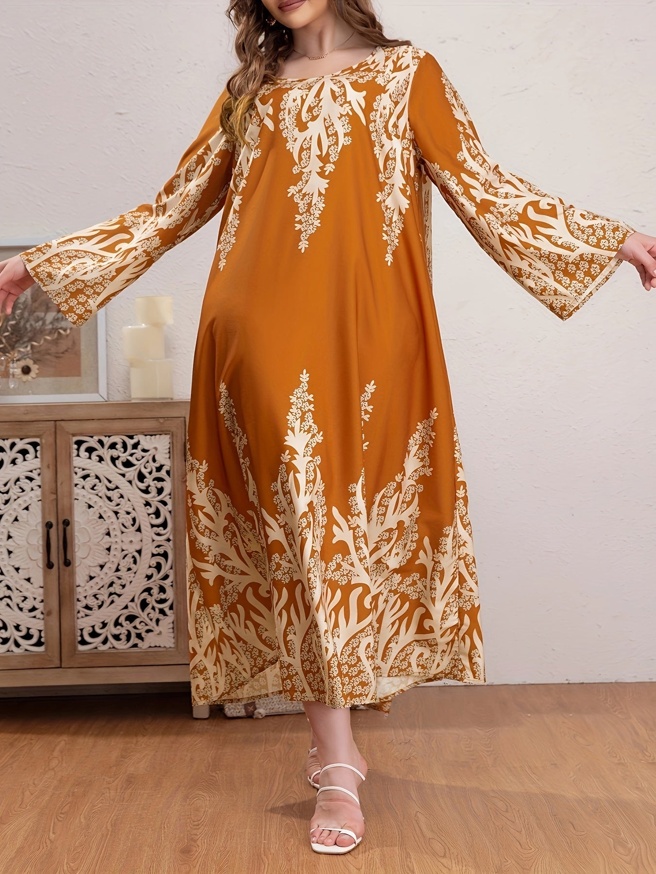 Floral Print Long Sleeve Maxi Dress Plus Size