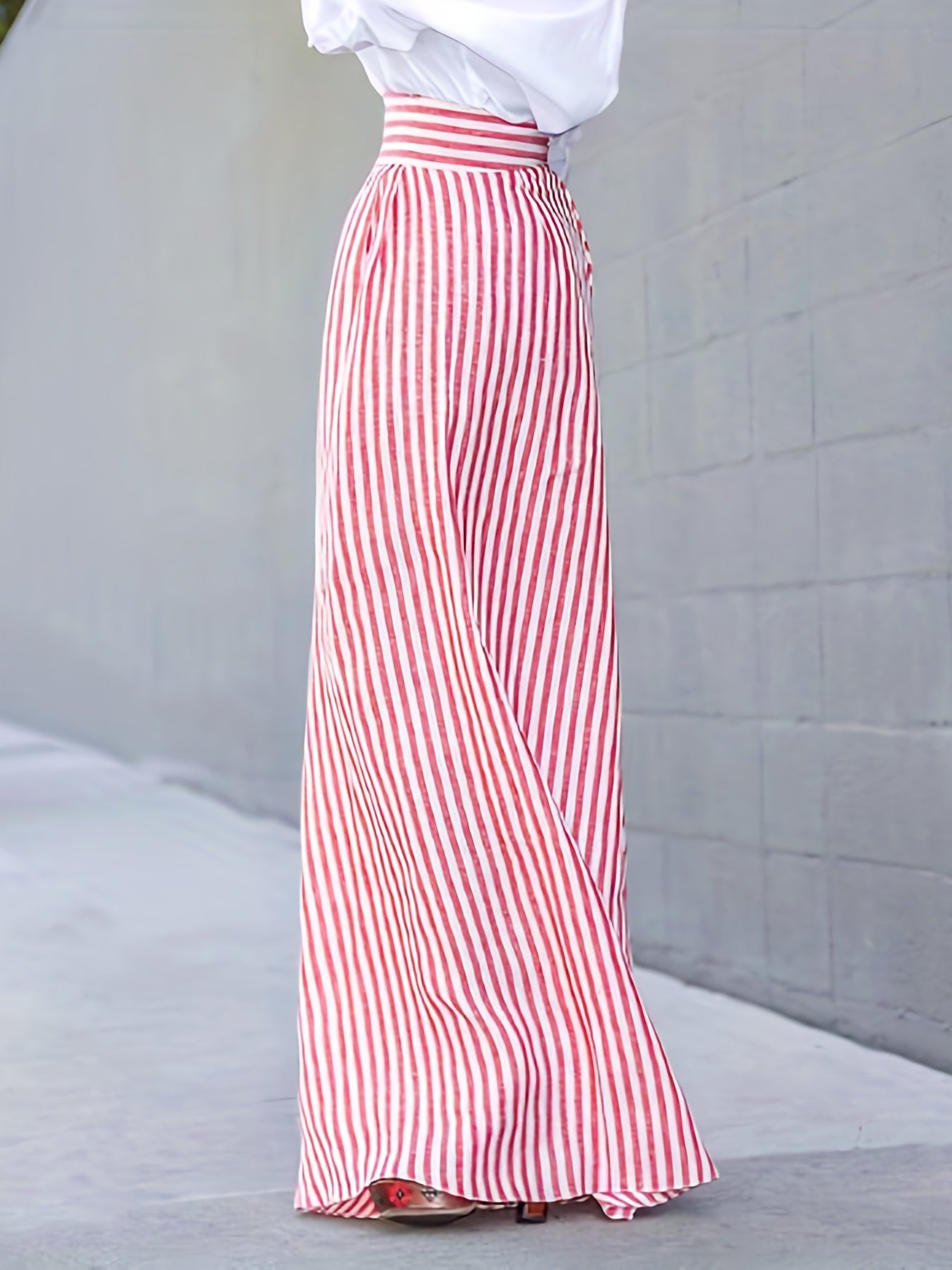  Stripe Print High Rise Wide Leg Trousers