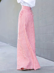  Stripe Print High Rise Wide Leg Trousers