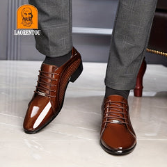 LAORENTOU Men's Leather Oxford Shoes British Style Pointed Toe Dress Shoes