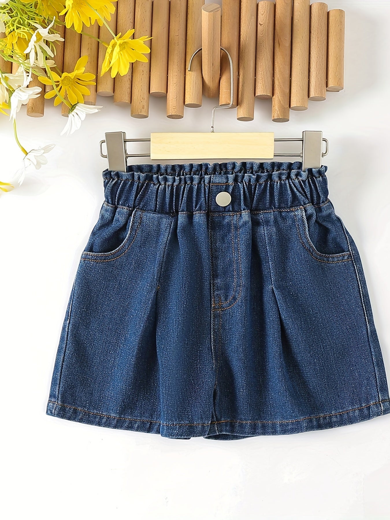 Girls Flower Bouquet Shaped Denim Shorts
