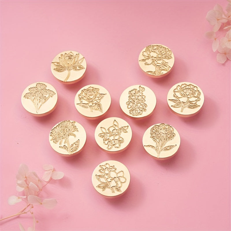 Copper Head Letter Seal Flower Grass Stamp for Embellishment