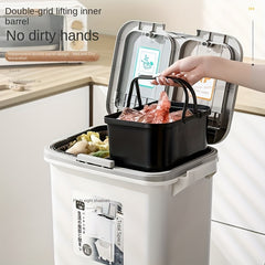 Large Capacity Trash Can with Lid, Household Rubbish Bin, Dry/Wet Separation