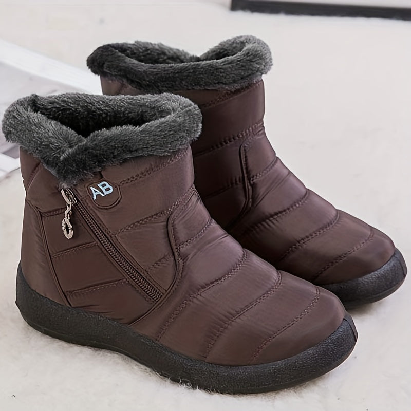 Women's Faux Fur Snow Boots Winter Ankle Boots Side Zipper