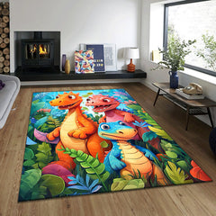 Non Slip Dinosaur Family Area Mat Polyester Knit Mat