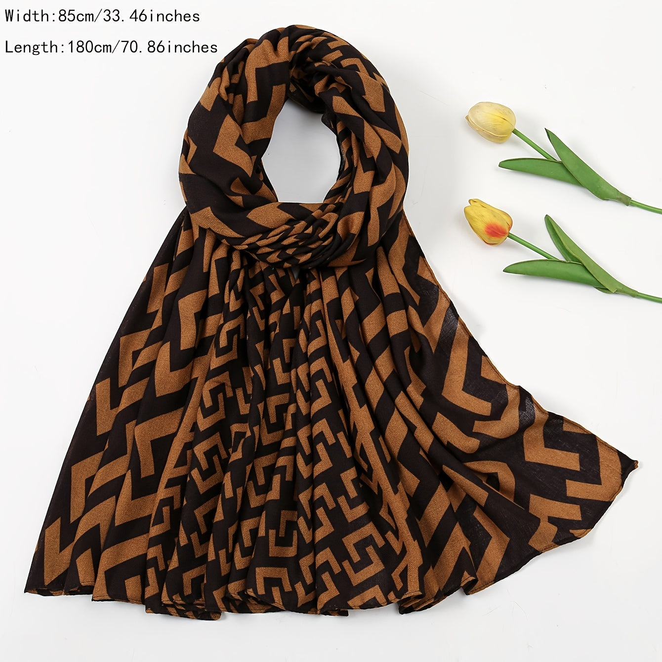 Brown Geometric Plaid Print Scarf Women Warm Shawl Windproof Head Wrap Hijab