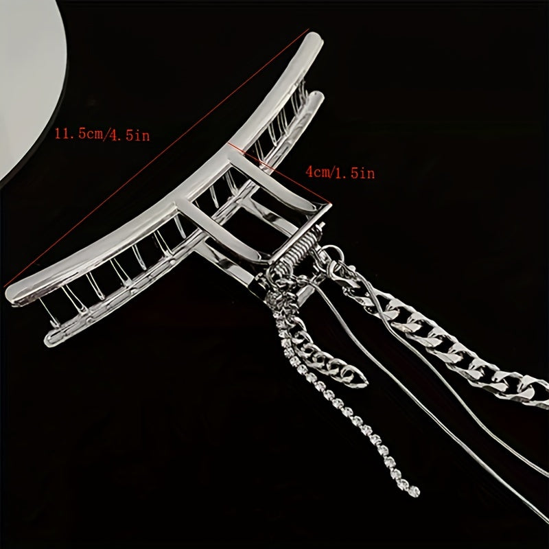 Long Tassel Chain Hair Claw Clip Silvery Non Slip Strong Hold Grip Hair Jaw Clip