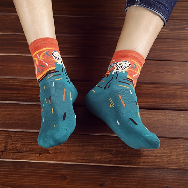 Retro Style Funny Pattern Crew Socks Women's Stockings