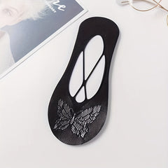 Girls Butterfly Pattern Suspender Boat Socks - Kids Summer Soft Breathable Socks