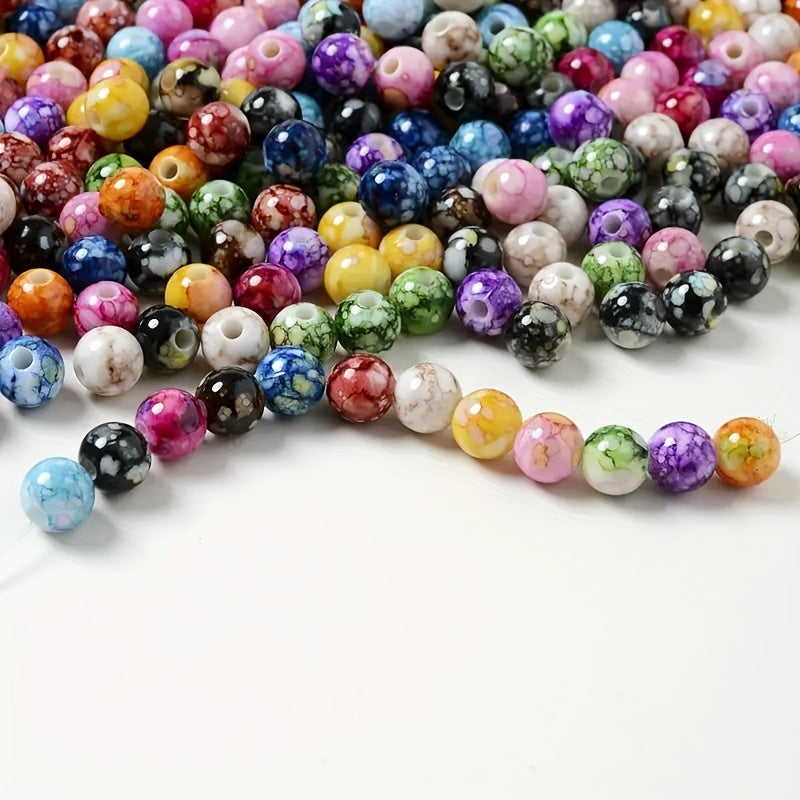 100pcs 8mm Cracked Acrylic Spacer Beads Ink Printed Ceramic Pattern Round Beads