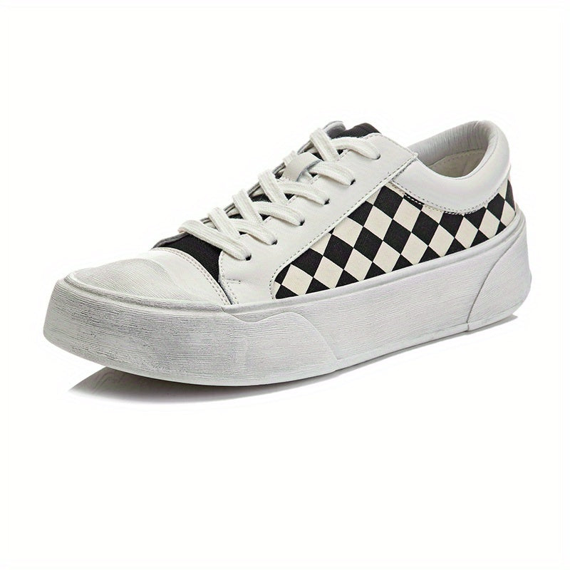 Checkboard Pattern Faux Leather Low Top Sneakers