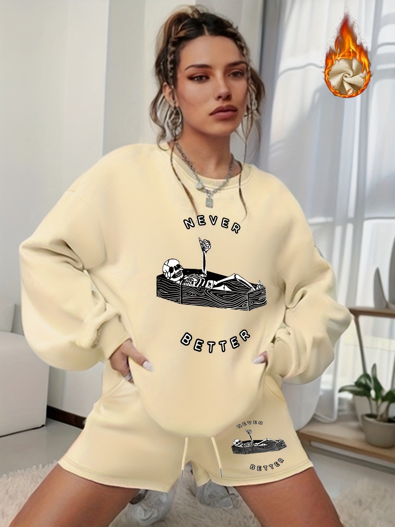  Halloween 2pcs Set Women's Plus Graphic Print Sweatshirt & Shorts