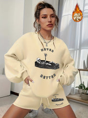  Halloween 2pcs Set Women's Plus Graphic Print Sweatshirt & Shorts