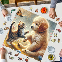 Adorable Kitten and Puppy Wooden Jigsaw Puzzle