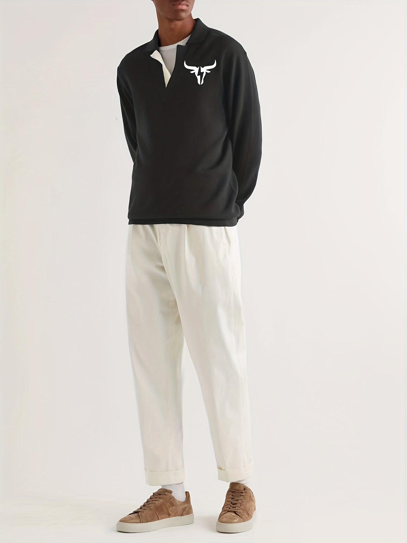 Bull Pattern Knit Polo Shirt Men's Casual Lapel Pullover Sweater