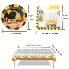 Construction Birthday Party Tableware Set w/ Dump Truck Plates & Tractor Tow