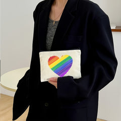 Rainbow Love Print Canvas Storage Bag Clutch Bag