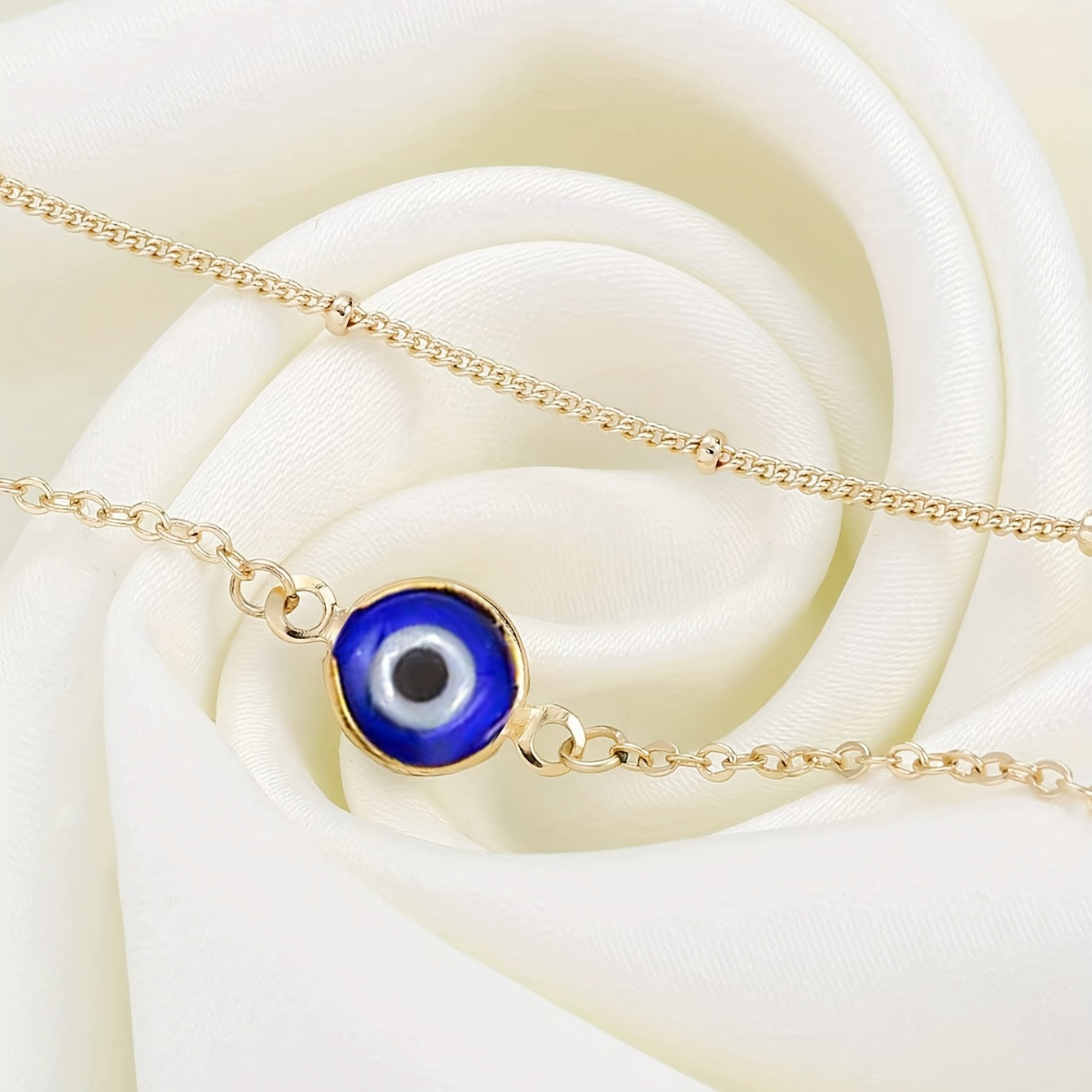 2 PCS Devil's Eye Chain Bracelet Set 18K Plated Stainless Steel Hand Jewelry
