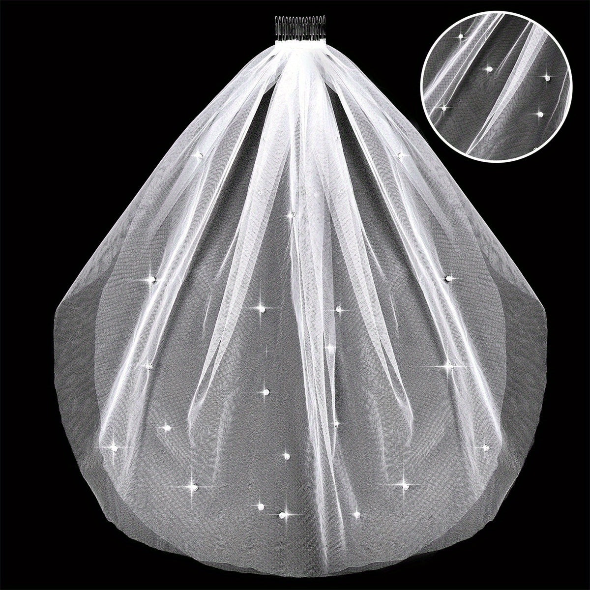 Sparkle Rhinestone Tulle Wedding Veil with Hair Comb