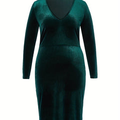  Velvet Long Sleeve V Neck Party Dress