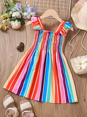 Girls Striped Sleeveless Dress Ruffles Ruched Summer Clothes