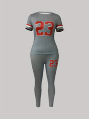 Casual Letter Print 2pc Set Crew Neck Short Sleeve T shirt & Skinny Pants